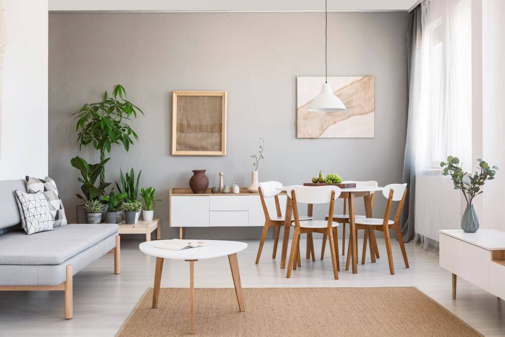 Bright and organized living and dining room cleaned by Essential Cleaning Millburn