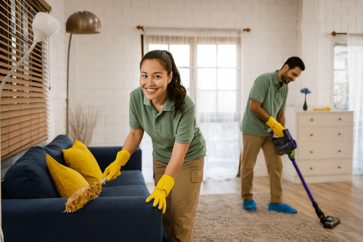 Essential Cleaning Essex County professional cleaning team working in living room